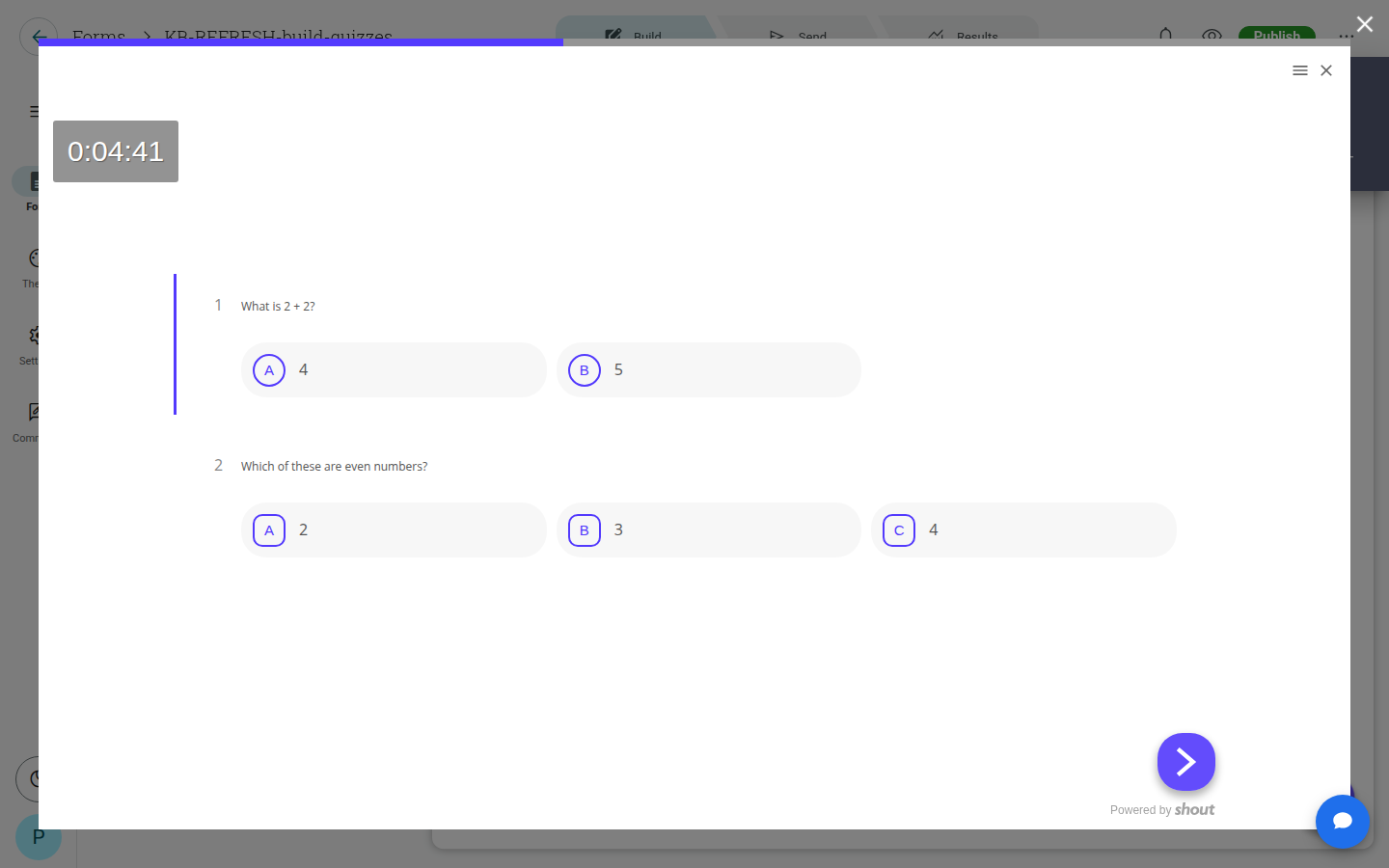 Countdown timer shown in the top left corner of a quiz