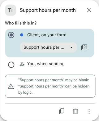 Mapping a conditional Support hours answer to a document field