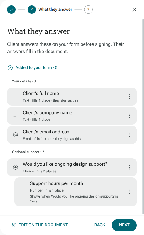 Suggested form questions before document signing