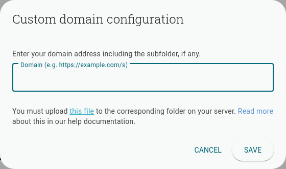 Custom domain configuration dialog