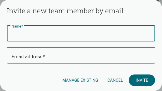 Invite a new team member by email dialog