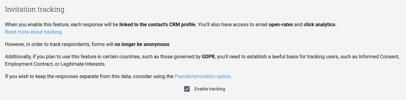 Invitation tracking checkbox on the Subject step of a campaign