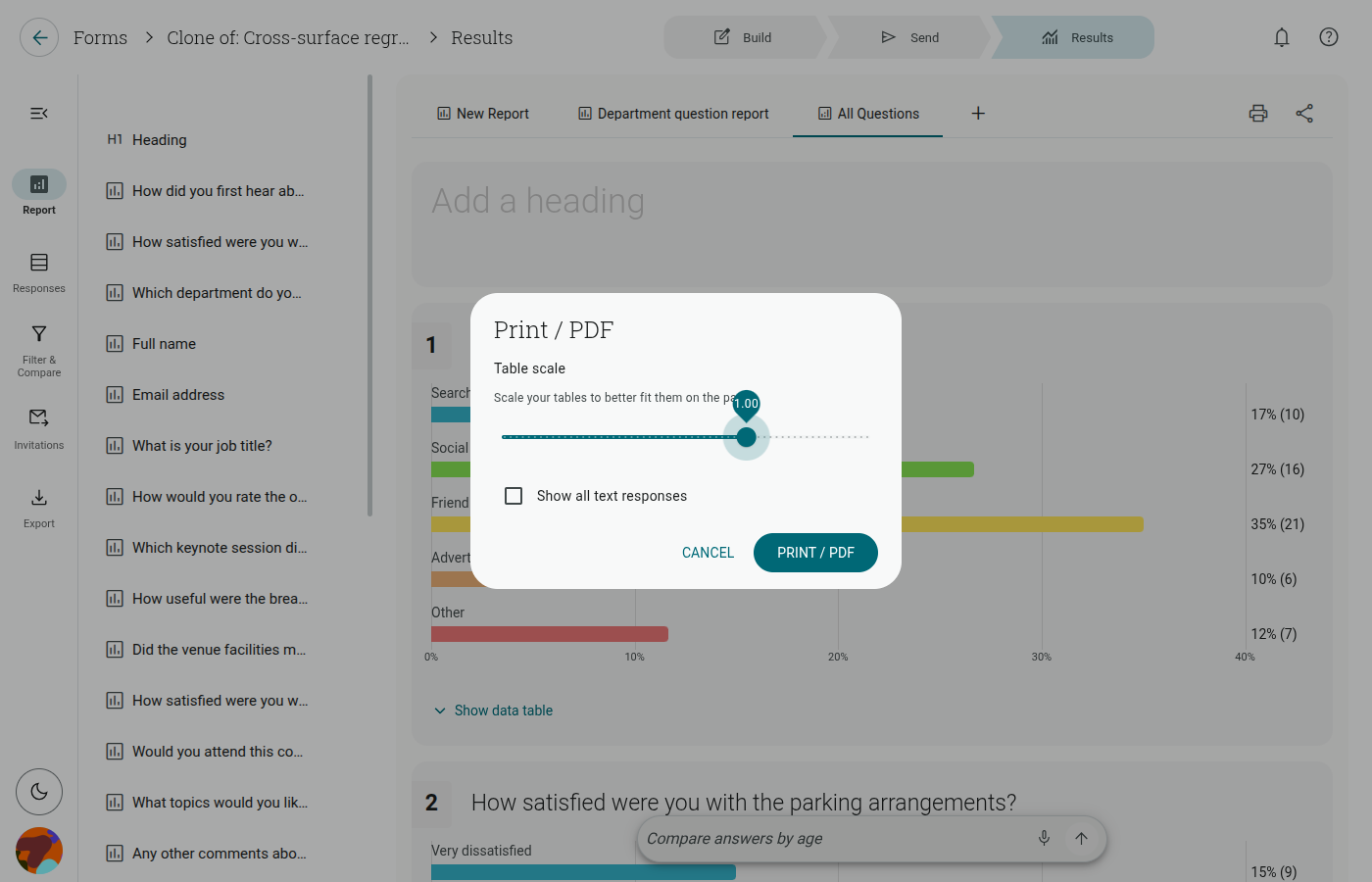 Print dialog with table scale and show-all-text-responses setting