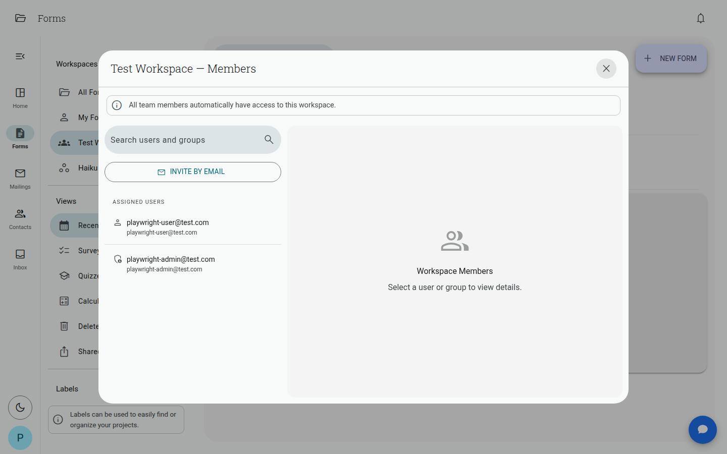Workspace members dialog