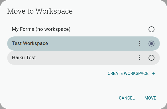 Move to Workspace dialog