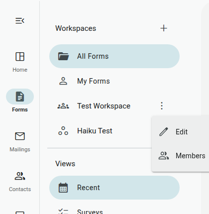 Workspace context menu showing the Members option