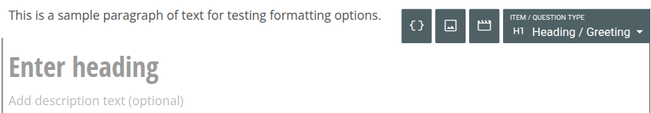 Heading / Greeting item, showing the heading and optional description fields