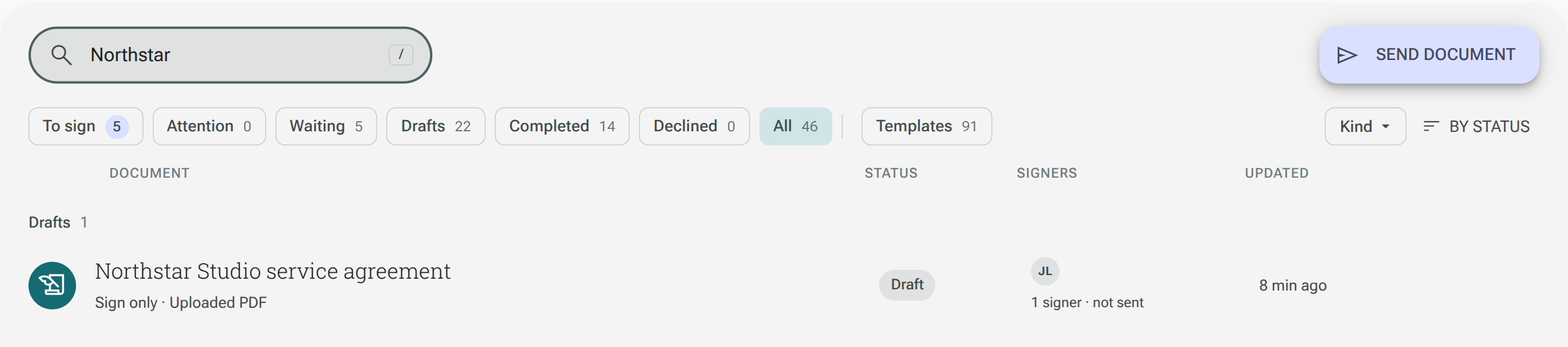 Documents library filtered to the Northstar agreement