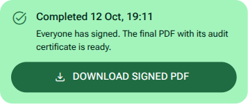 Completed request status with Download signed PDF