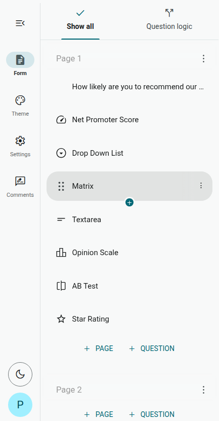 Move Questions To Another Page