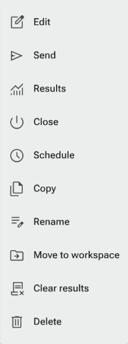 Current form actions menu with Edit, Send, Results and management actions