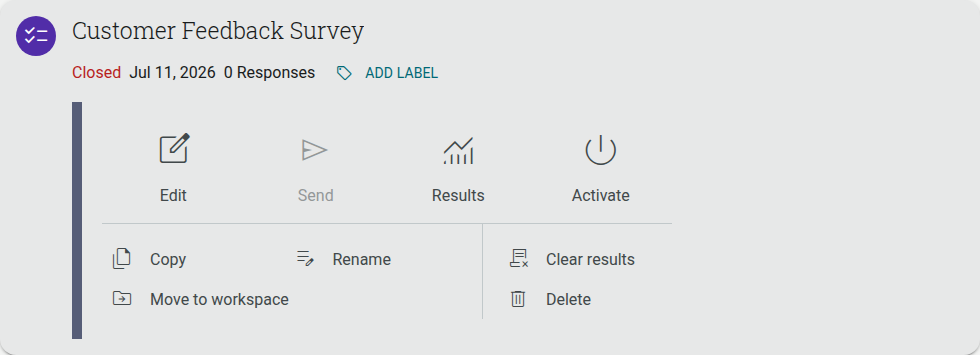A closed project's expanded panel, with the Activate action highlighted