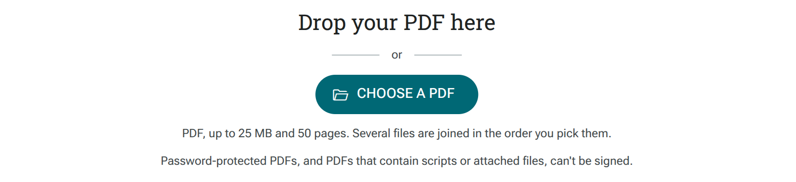 PDF upload area and supported upload limits